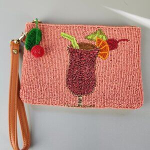 Chico's Tropical Design Beaded Party Clutch/Wristlet - Mai Tai
